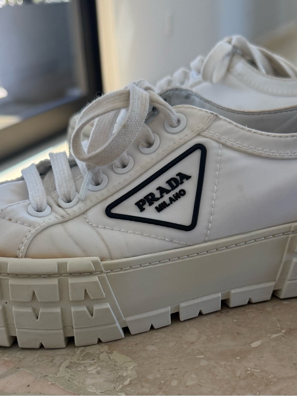 Prada White Nylon Lug-Sole Platform Sneakers